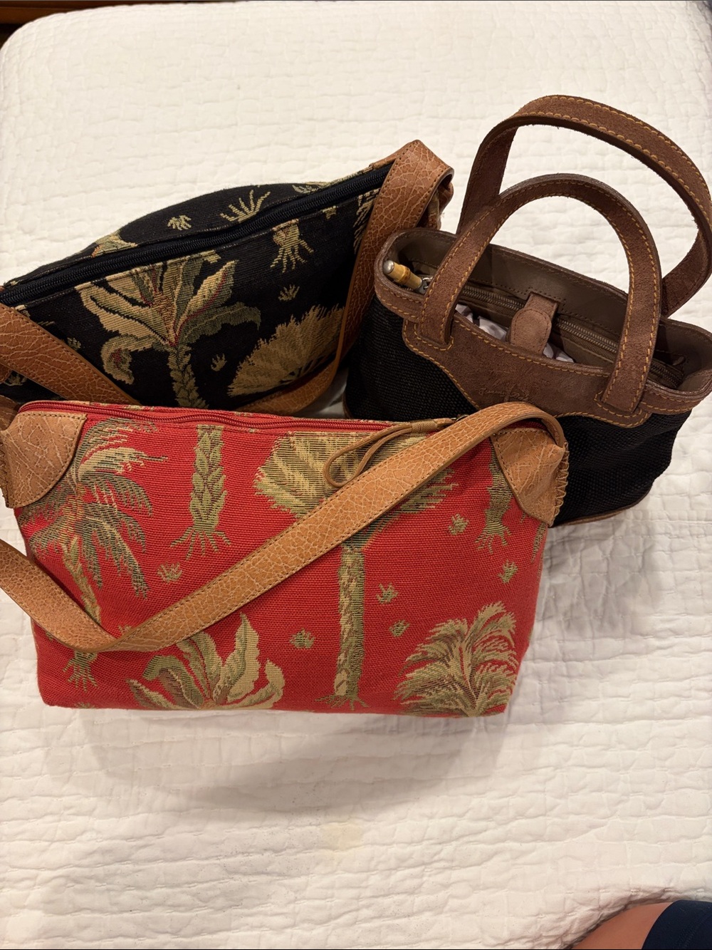 Collector Set of 3 VTG Tommy Bahama Bags in Red/Tan and Black/Tan
